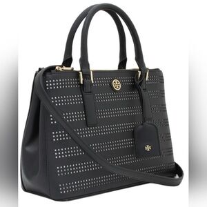 Tory Burch Robinson Perf Micro Double Zip Black Saffiano Leather Crossbody/Tote